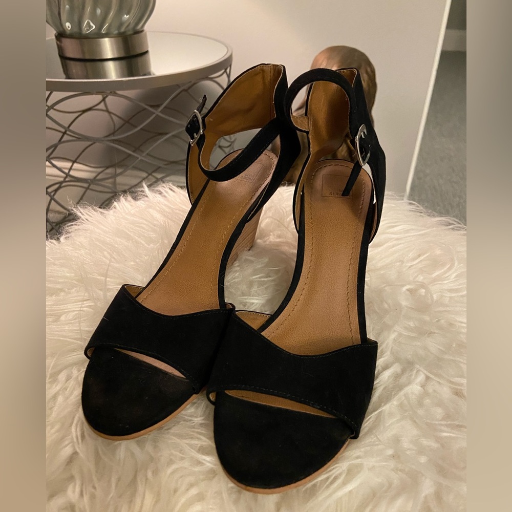 14th & Union Black Wedge Sandal with Ankle Strap